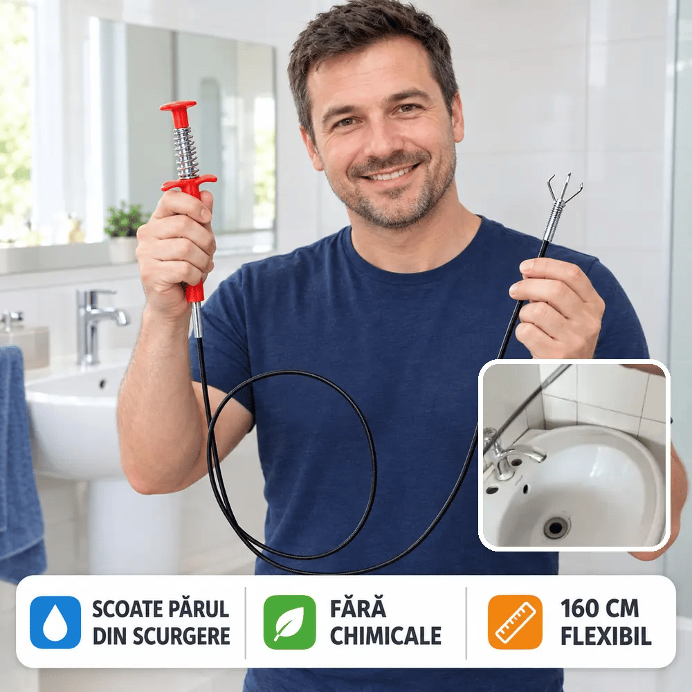 DesfundPro™ — Șarpe pentru Desfundat Chiuvetă, Cadă și Duș, cu Gheară, 160 cm